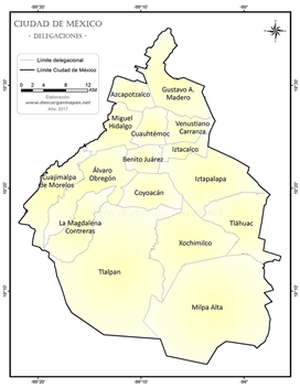 Mapa división de delegaciones de Ciudad de México