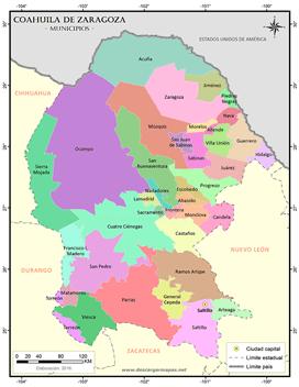 Mapa de municipios del estado de Coahuila de Zaragoza