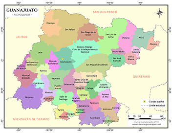 Mapa de municipios de Guanajuato