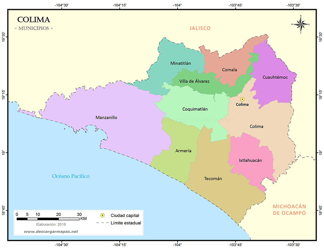 Mapa De Municipios Del Estado De Colima 